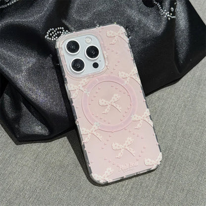 【リボンパールグリップ】ガーリ ピンクハート ケース｜iPhone対応 #250724