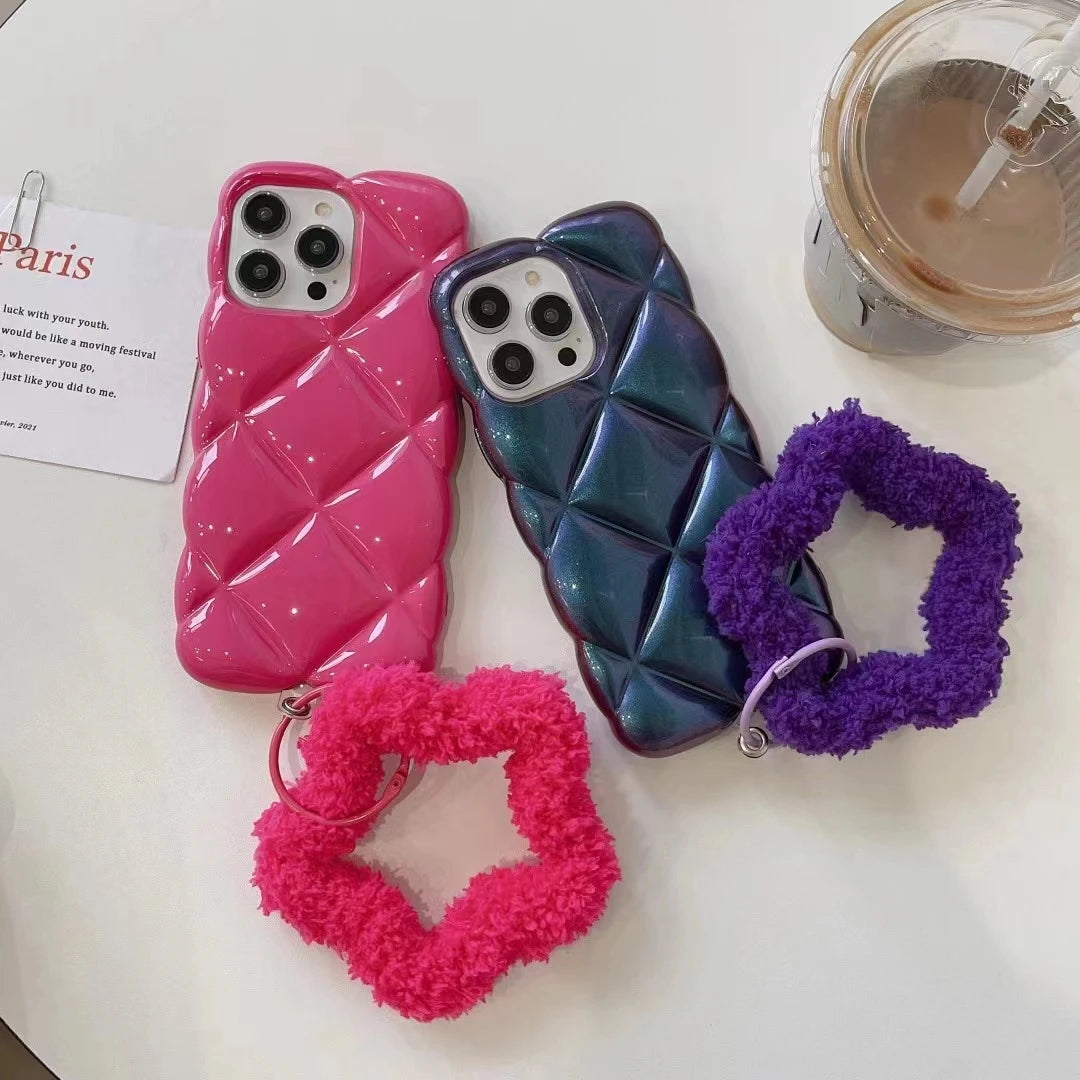 【もこもこスターストラップ】立体ダイヤ風 キラキラ光沢 スマホケース｜iPhone対応 #250926
