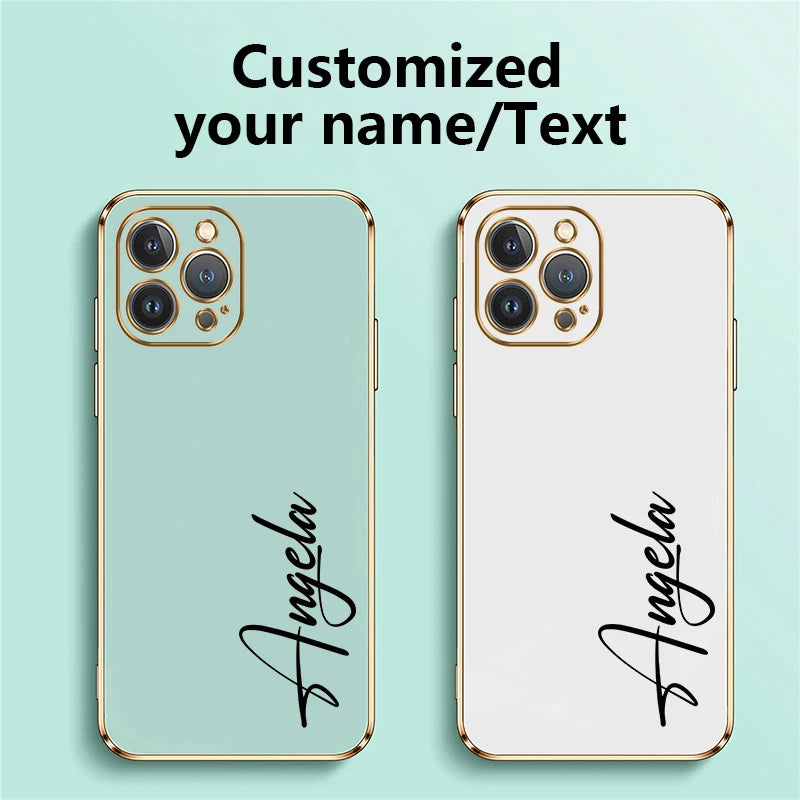 【カスタムNAMEシリーズ】ゴールドフレーム プレーンカラー 筆記体 名入れケース｜iPhone対応 #240819