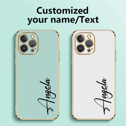 【カスタムNAMEシリーズ】ゴールドフレーム プレーンカラー 筆記体 名入れケース｜iPhone対応 #240819