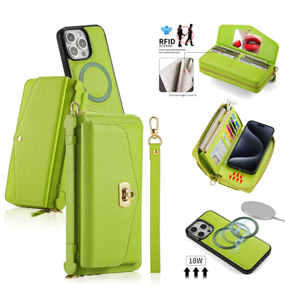 【ウォレットスタイル】財布一体型 分離式レザー調 ブックスタイル 手帳型 iPhoneケース｜ラウンドファスナー・ショルダー対応 #240204