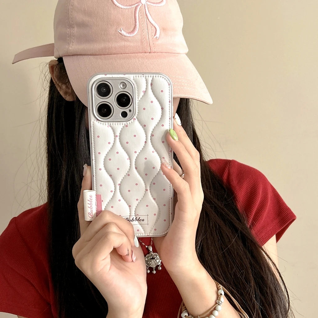 【ウェーブキルティング】ドットステッチ×クッション スマホケース｜iPhone対応 #241220