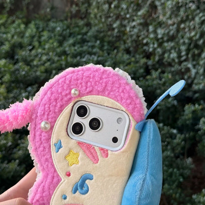 【ブックスタイル】もこもこ ちょうちょモチーフ 手帳型 ぬいぐるみ風 iPhoneケース #240610