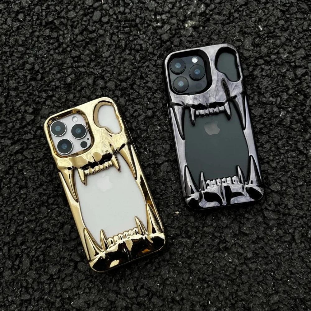 【メタリックファング】立体キバ × ミラーメタル スマホケース｜iPhone対応 #240812