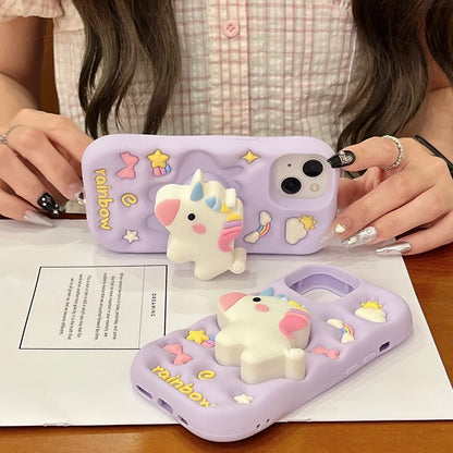 【アニマルシリーズ】立体レインボーユニコーン かわいい3Dデザイン スマホケース｜iPhone対応 #251006