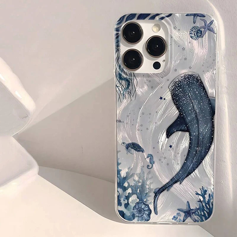 クジラ 3D風デザイン クリア iPhoneケース｜マリン・幻想的 #260088