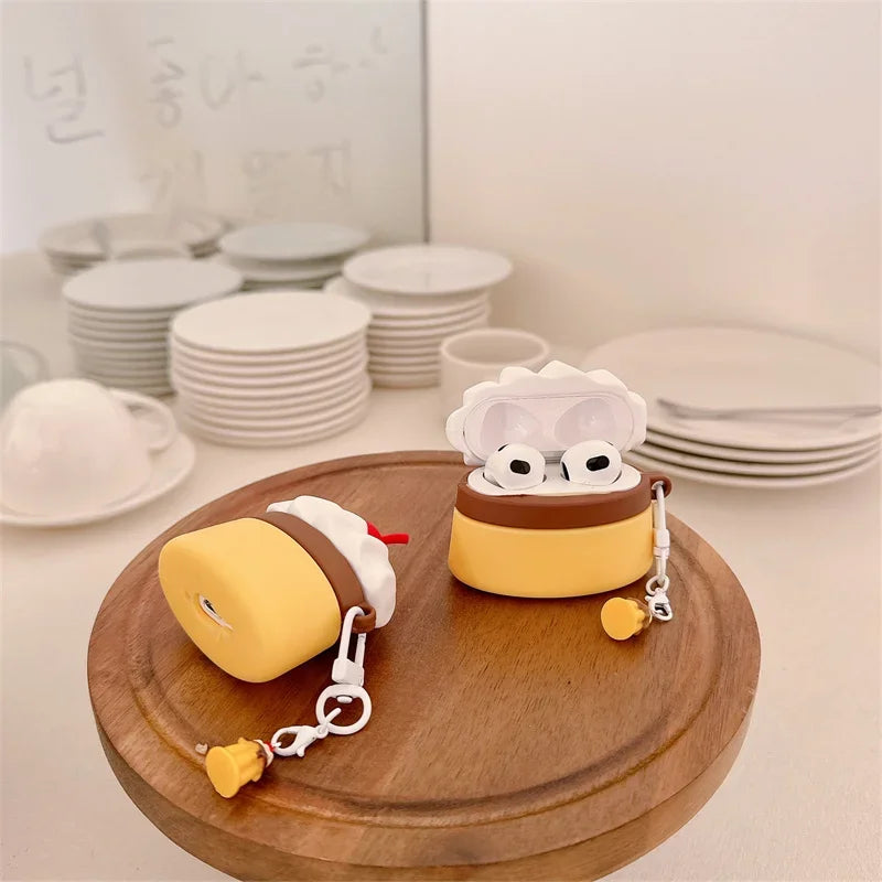【Air Podsケース】プリンモチーフ チャーム付き｜レトロ・スイーツ・韓国風 #261056
