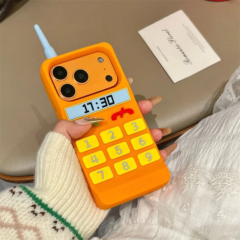 レトロフォン モバイル iPhoneケース｜立体デザイン・オレンジポップ #230711
