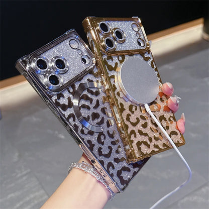 【スクエアシリーズ】レオパード ヒョウ柄 グリッター スマホケース｜iPhone対応 #251216