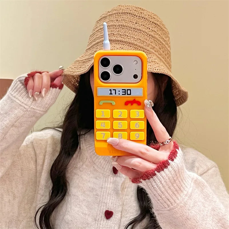 レトロフォン モバイル iPhoneケース｜立体デザイン・オレンジポップ #230711