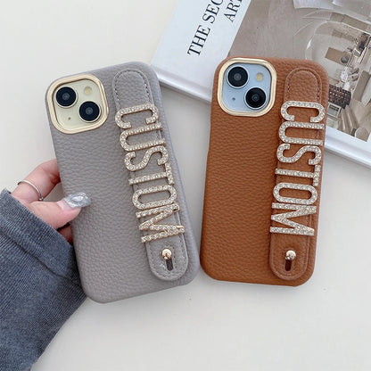 【カスタムシリーズ】名入れOK✨ ラインストーン レザー調 スマホケース｜iPhone対応 #250705