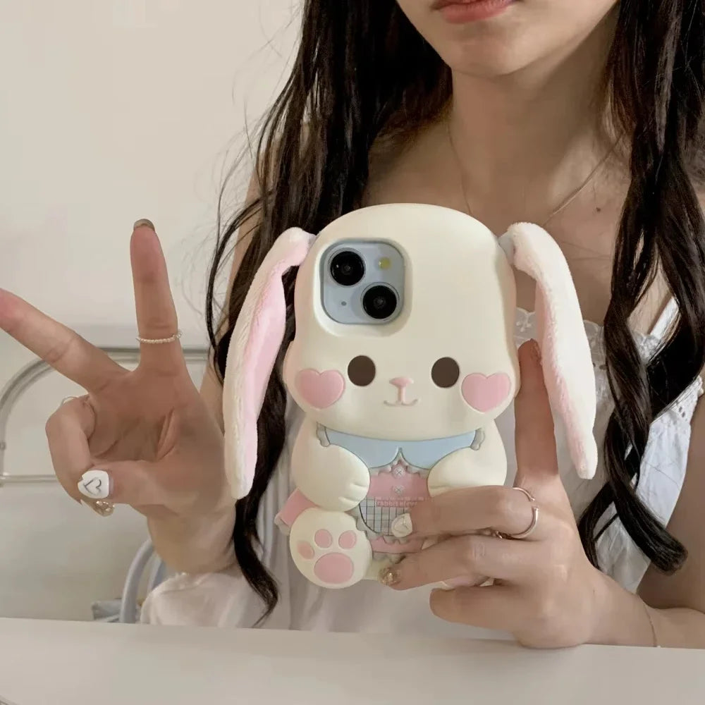 【アニマルシリーズ】ふわふわうさ耳 立体キュート スマホケース｜iPhone対応 #250924
