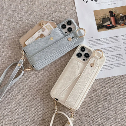 【ストラップ付き×カード収納】ウォレット レザー風 スマホケース｜iPhone対応 #250515
