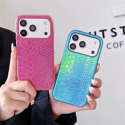 オーロラクロコダイル柄 レザー風 iPhoneケース｜ゴージャス・輝き・トレンド風  #261037