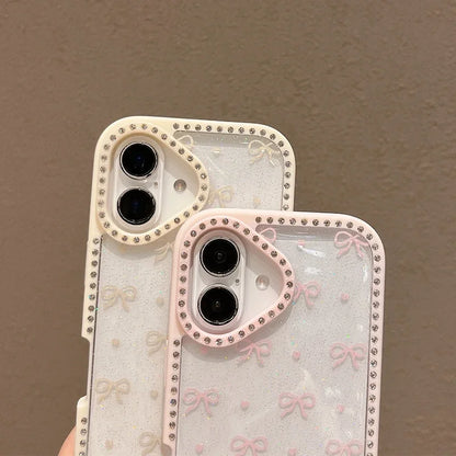 【プチリボン柄】ラインストーンフレーム キャンディーカラー クリアケース｜iPhone対応 #250527