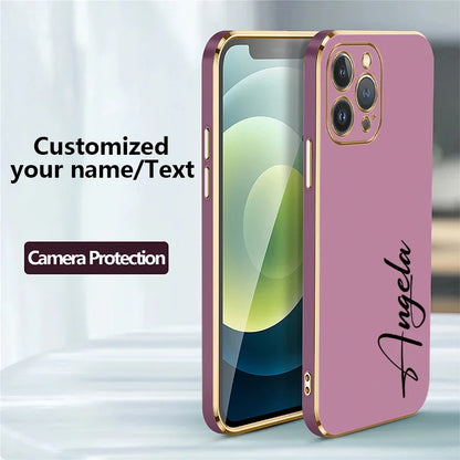 【カスタムNAMEシリーズ】ゴールドフレーム プレーンカラー 筆記体 名入れケース｜iPhone対応 #240819