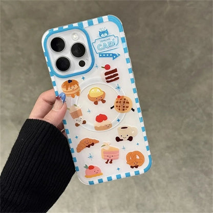 【カフェスイーツシリーズ】レトロカフェデザイン グリップ付き iPhoneケース #240609