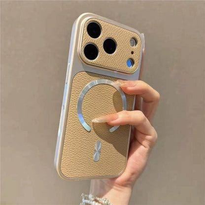レザー調 コントラストフレーム Magnet内蔵 iPhoneケース｜上品・大人シンプル #260058