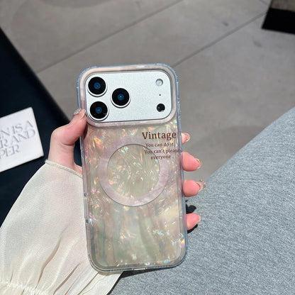 【Magnet内蔵】大理石風 シェルグロウ オーロラパール スマホケース｜iPhone対応 #250127