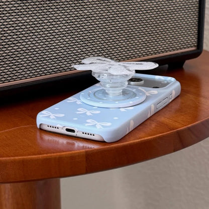 ブルーリボン グリップ クリア Magnet内蔵 iPhoneケース｜韓国風・ガーリーデザイン #231218