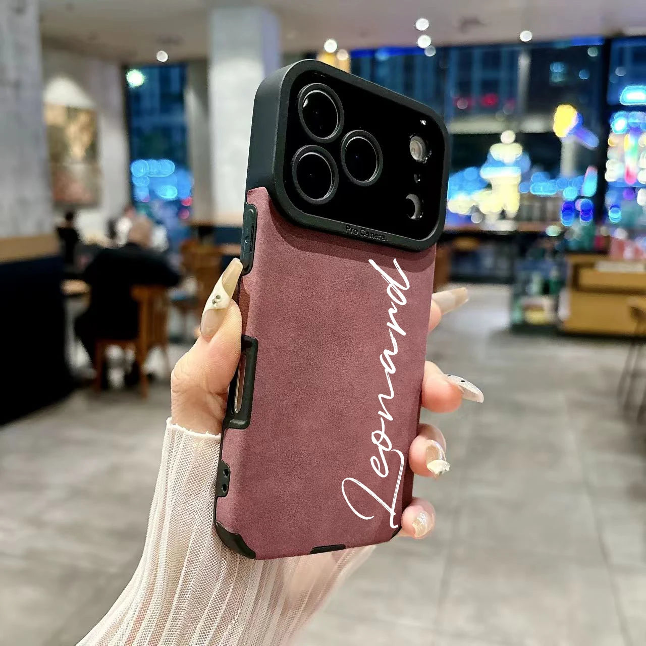 【カスタムシリーズ】筆記体名入れ 縦書き スエード調 ソフトスマホケース｜iPhone対応 #240720