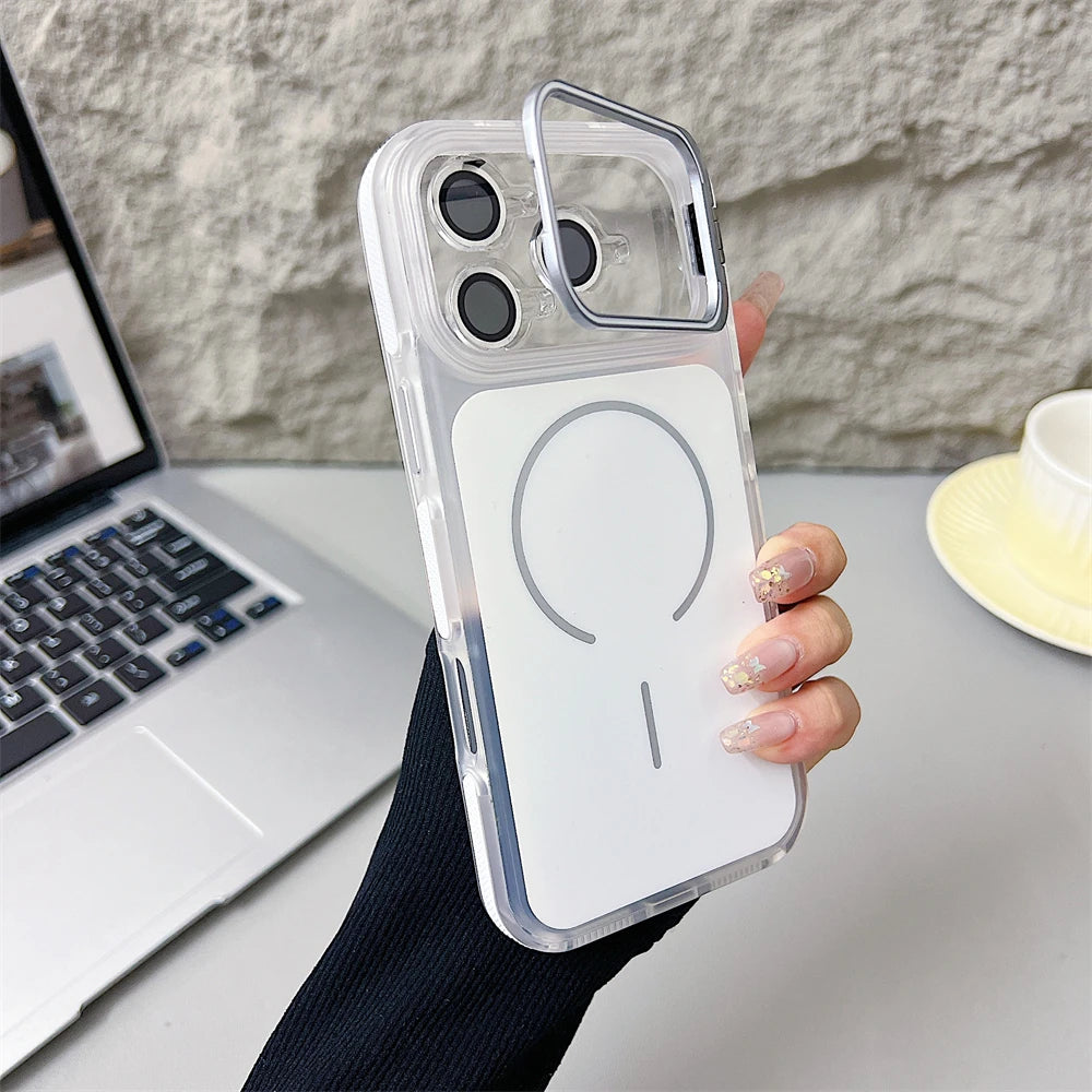 カメラカバー スタンド付き Magnet内蔵 クリアカラー iPhoneケース #240327