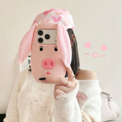 PIG フェイス 耳付き ブタ iPhoneケース｜3D 立体モチーフ #240315