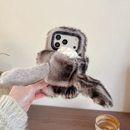 ふわふわラビット ファー iPhoneケース｜立体耳デザイン・もこもこフード #240420