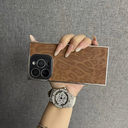 【スクエアシリーズ】 ヒョウ柄 レオパード メタリックフレーム スクエア スマホケース｜iPhone対応 #250815