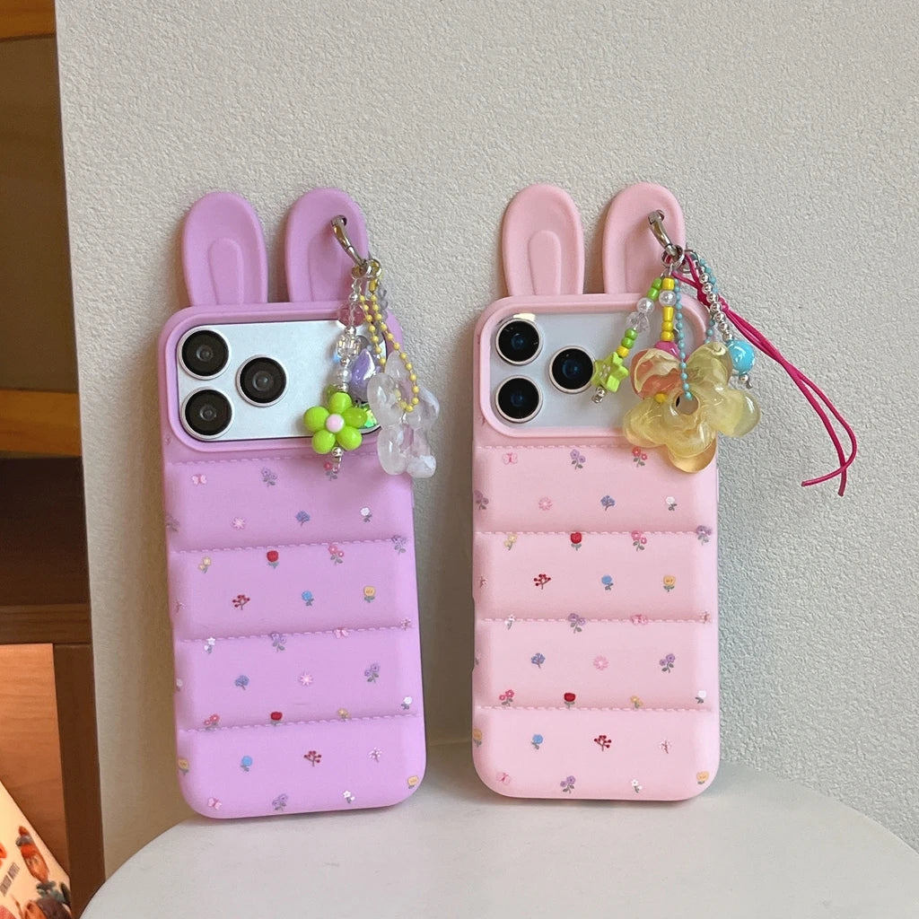 うさ耳 パフィー iPhoneケース ストラップ付き｜うさぎ・キルティング風・可愛い #261063