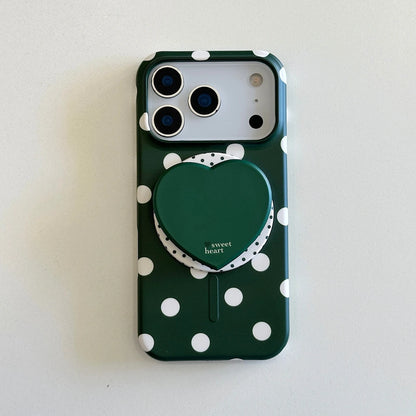 ハートグリップ ドット 水玉デザイン iPhoneケース｜マグネット内蔵・韓国風 #231223