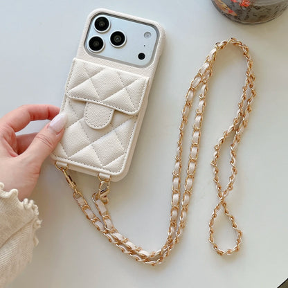 キルティング レザー風 iPhoneケース｜カード収納付き・チェーンストラップ #240523
