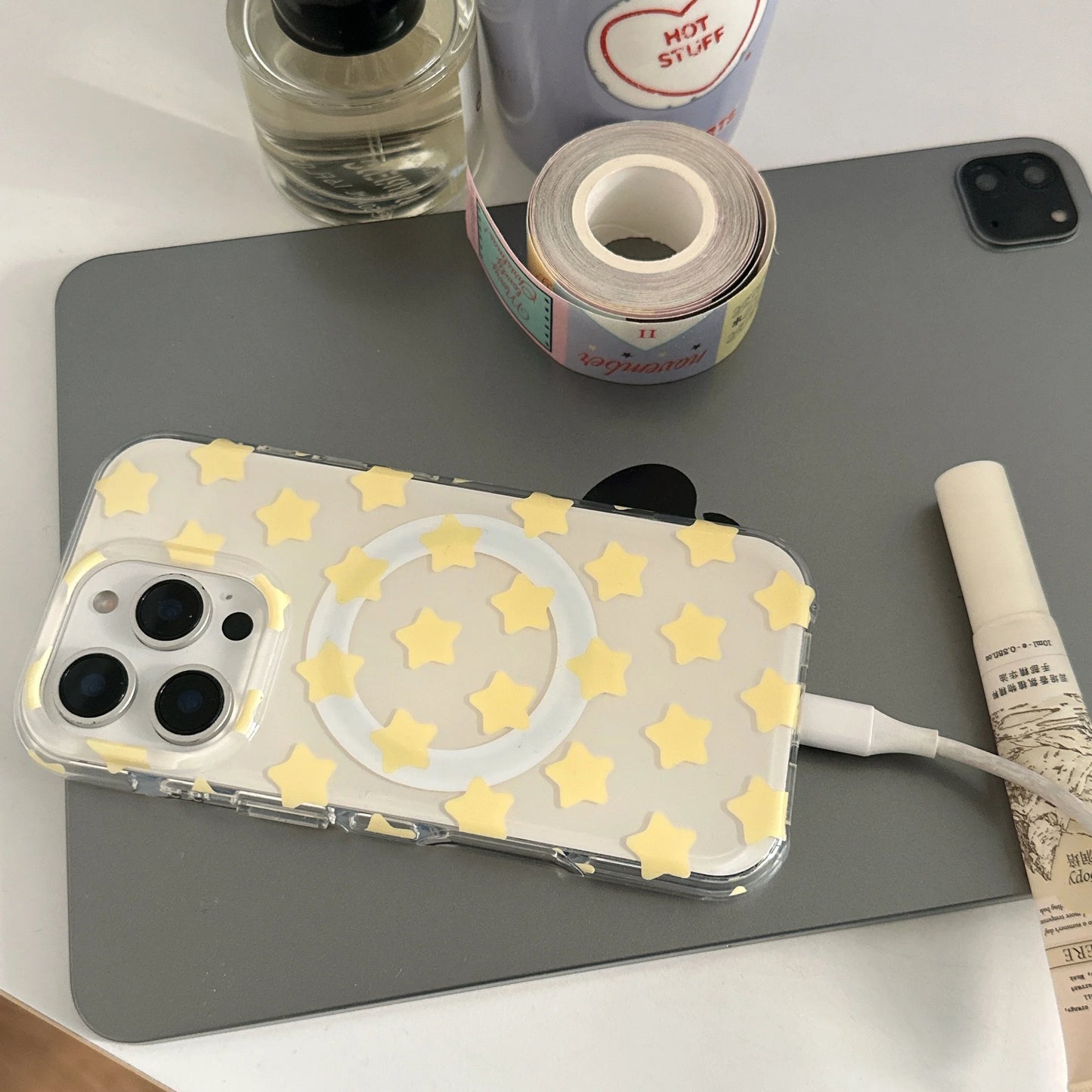 スターリング付き iPhoneケース｜Magnet内蔵・星モチーフ・クリアケース #230807