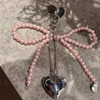 【プチハート】ハートドット×パールリボンチャーム スマホケース｜iPhone対応 #250610