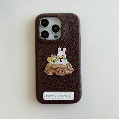 【刺繍アニマル×レザー風】子豚 うさぎ しろくま リス 刺繍 スマホケース｜iPhone対応 #241215