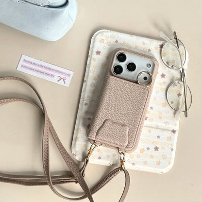 【ベアポケットレザー】くまエンボス × カード収納付き ショルダースマホケース｜iPhone対応 #250208