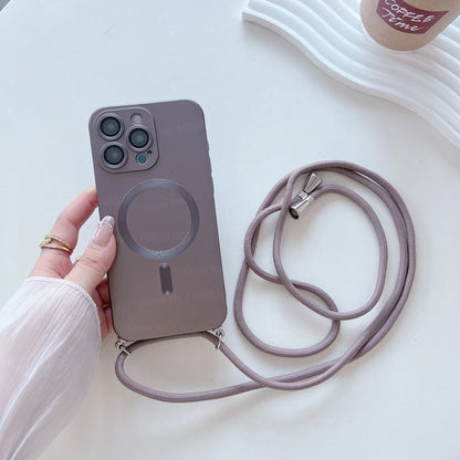 【Magnet内蔵】マットメタル ストラップ付きシンプルデザイン スマホケース｜iPhone対応 #251106