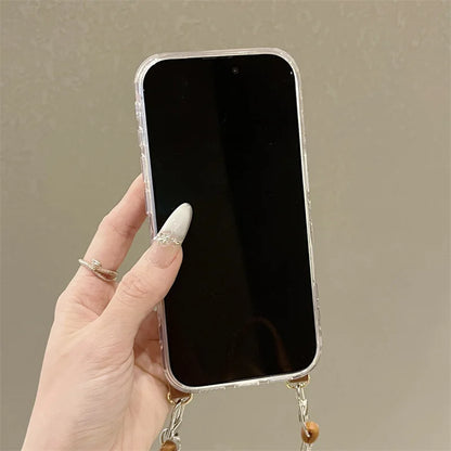 【ミニチュアダックス】刺繍ワッペン × クリアギンガムチェック レザー風 ストラップ付き スマホケース｜iPhone対応  #241221