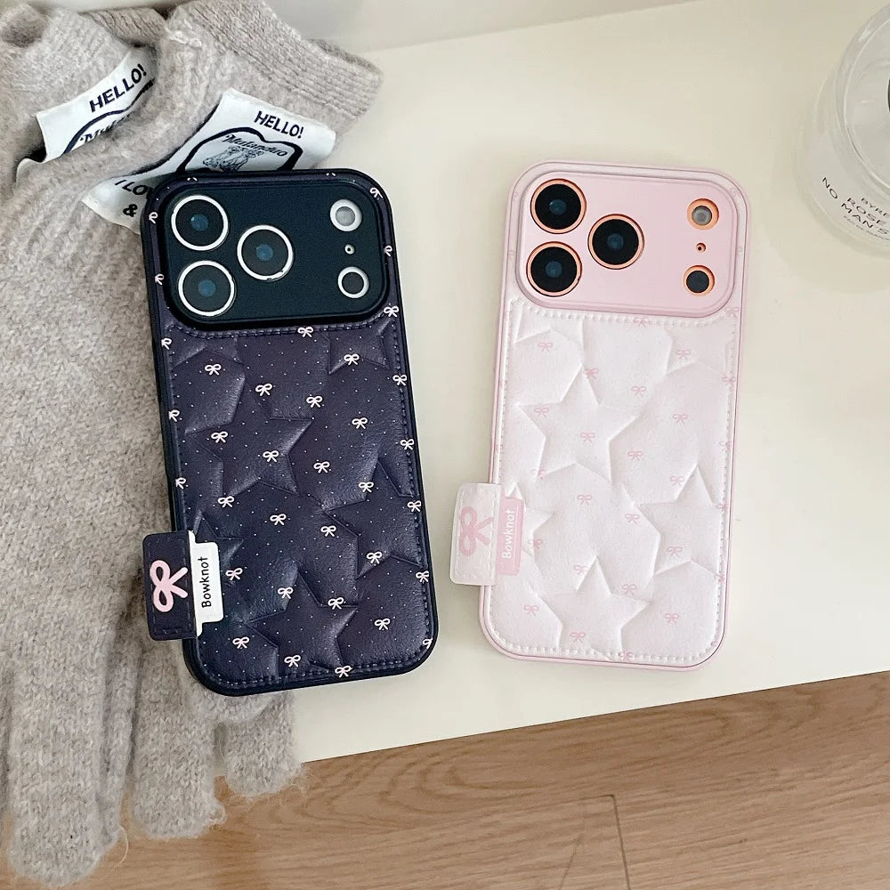 【もこもこスターキルティング】 ふわふわ チェッククッション ハンドル ストラップケース｜iPhone対応 #240913