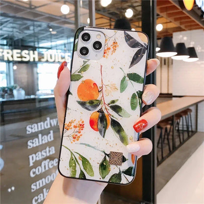 【ボタニカルアート】水彩フルーツ＆リーフ柄 スマホケース｜iPhone対応 #250619