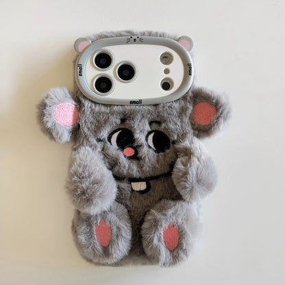 【アニマルフェイスシリーズ】グレーマウス スマホケース｜ふわもこ立体デザイン × キュートな耳付き｜iPhone対応 #241130