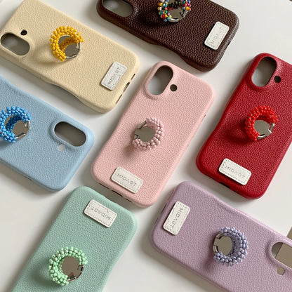 【レザー調】カラー ビーズ リング スタンド付き スマホケース｜iPhone対応 #250421
