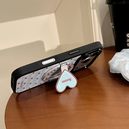 【マグネット式折りたたみハートスタンド付き】ブルーギンガムチェック柄 ハートリング付きスマホケース｜iPhone対応 #240703