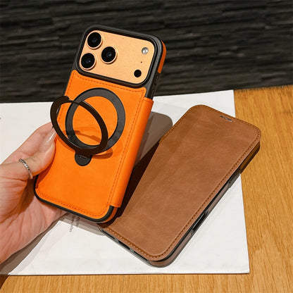 レザー調 リングフリップ iPhoneケース｜折りたたみ 手帳型 #240311