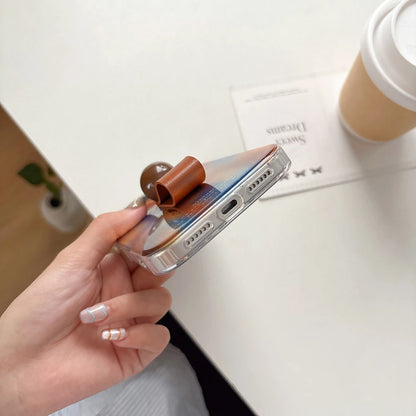 【アートマーブルグリップ】オレンジ×ブルー メタリックマーブル スマホケース｜iPhone対応 #250213