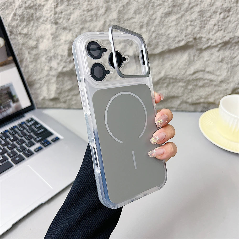 カメラカバー スタンド付き Magnet内蔵 クリアカラー iPhoneケース #240327