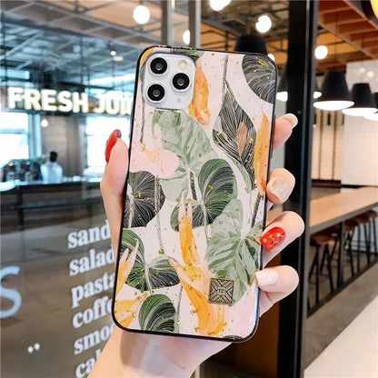 【ボタニカルアート】水彩フルーツ＆リーフ柄 スマホケース｜iPhone対応 #250619