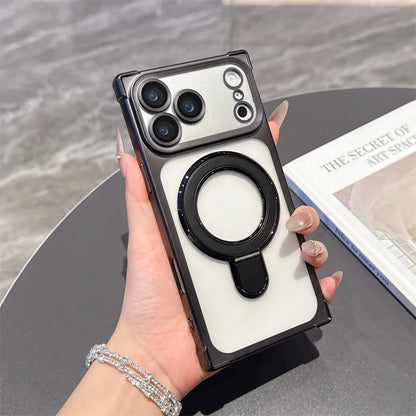 Magnet対応 メタルリング付き iPhoneケース｜スタンド機能・耐衝撃 クリアケース #240103