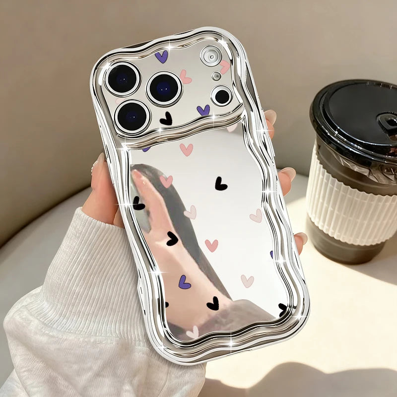 ウェーブフレーム カラフルハート ミラー調 韓国 ポップかわいい｜iPhoneケース #260509
