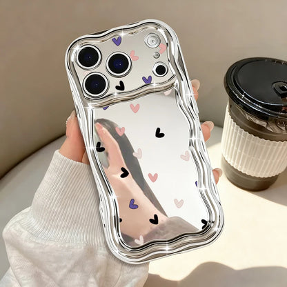 ウェーブフレーム カラフルハート ミラー調 韓国 ポップかわいい｜iPhoneケース #260509